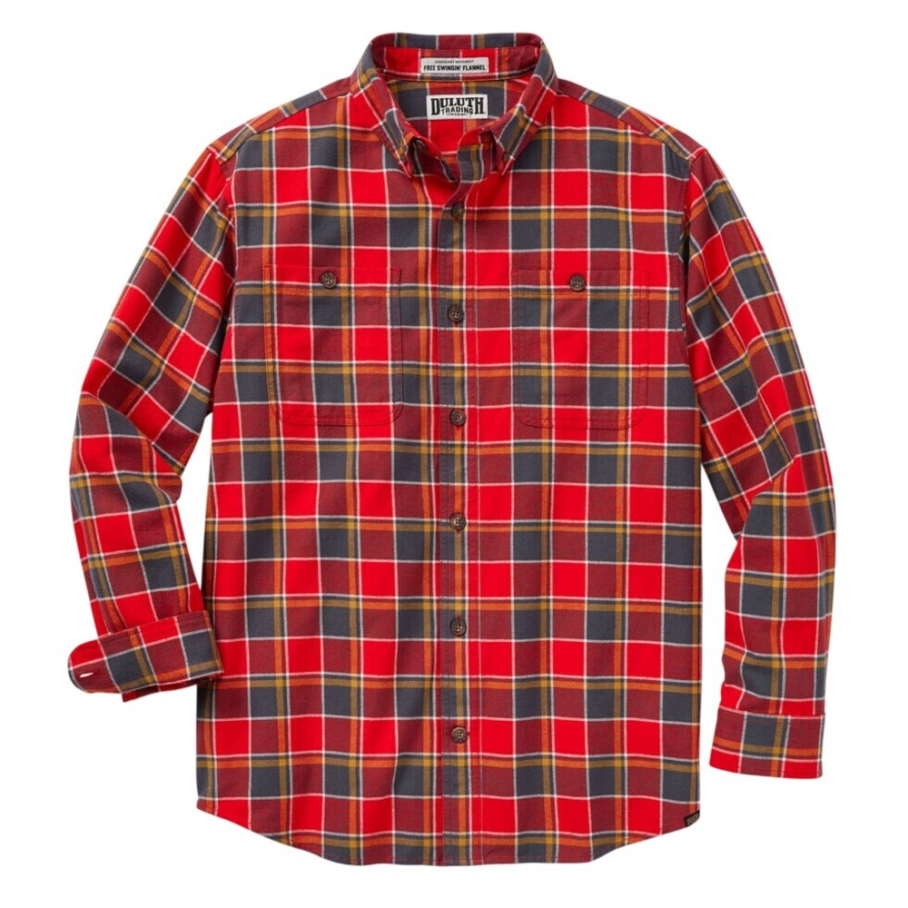 Duluth Trading Co Mens Free Swingin‎ Flannel Relaxed Fit Shirt Red Plaid 2XL